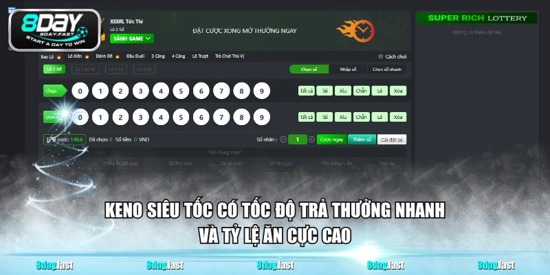 Keno siêu tốc có tốc độ trả thưởng nhanh và tỷ lệ ăn cực cao